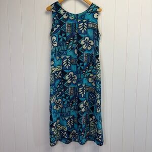 Vintage Hula Bay Hawaiian Maxi Dress Women Size M Tropical Hibiscus Aloha Tiki